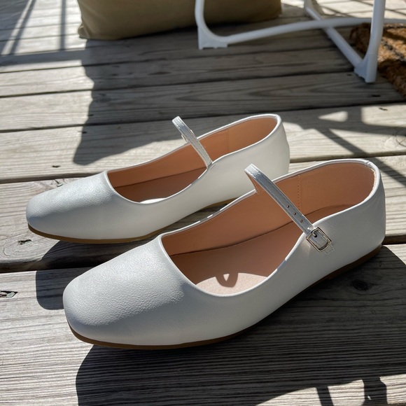 White Mary Jane Flats - Picture 1 of 9